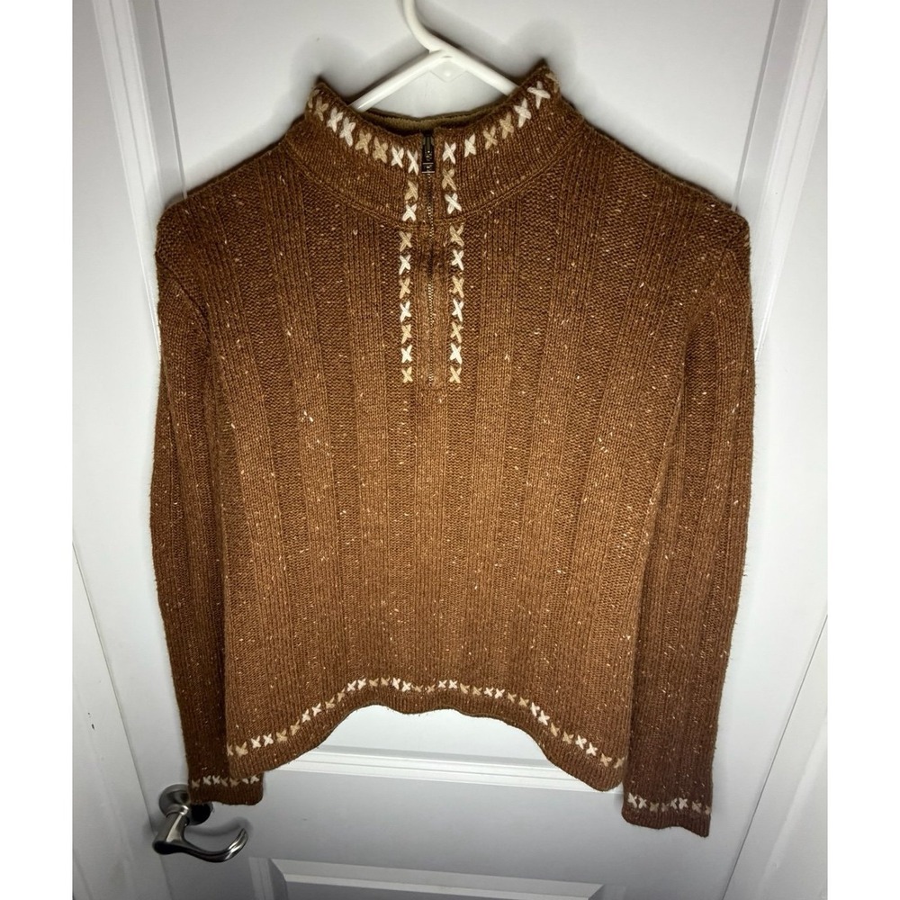 Woolrich Lambs Wool Embroidery Quarter Zip Sweater Dark Clove Fleck Womens Small